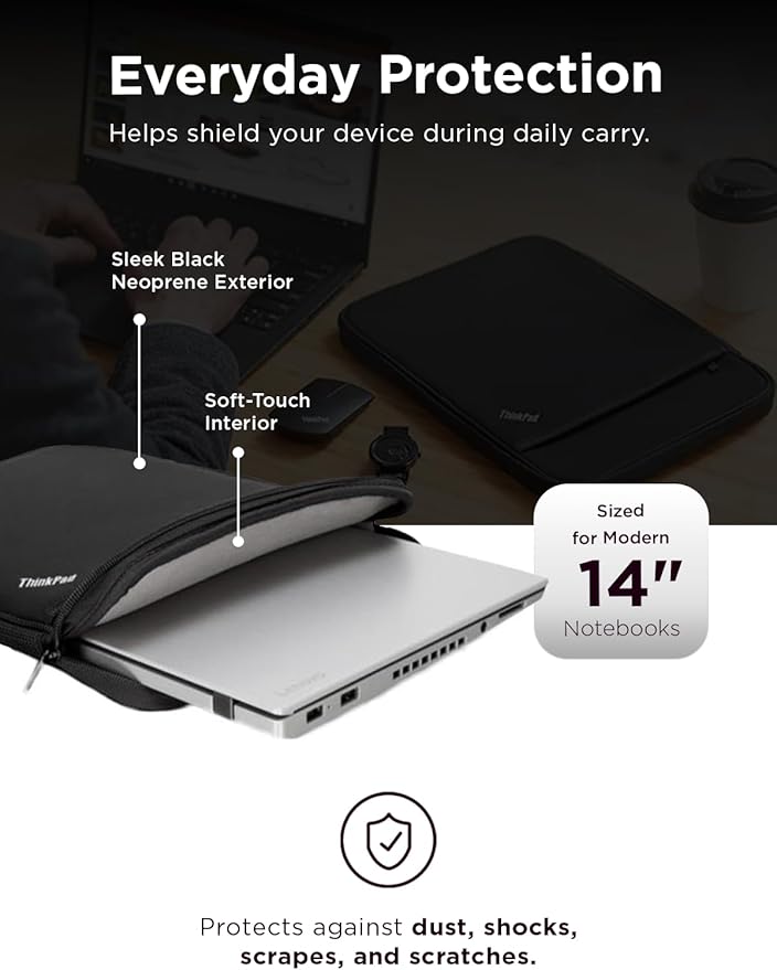 Lenovo ThinkPad 14-Inch Laptop Sleeve – Slim Protective Notebook & Tablet Case Compatible with ThinkPad, MacBook Air & MacBook Pro – Lightweight, Shock-Resistant