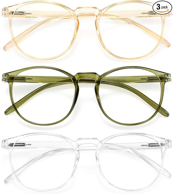 IBOANN Chic & Comfy Blue Light Glasses for Women - 3-Pack Round Frames, Screen-Ready Style with UV Protection Coating