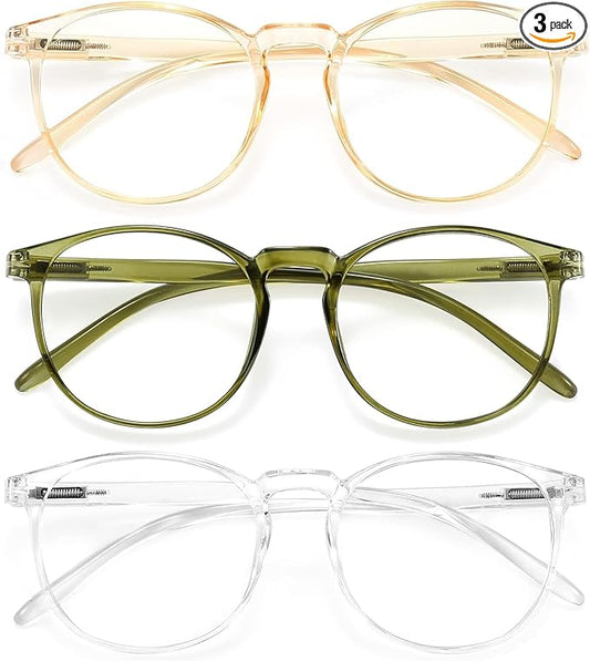 IBOANN Chic & Comfy Blue Light Glasses for Women - 3-Pack Round Frames, Screen-Ready Style with UV Protection Coating