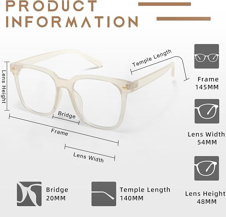 PANNER Oversized Square Blue Light Blocking Glasses for Women Men Anti Glare Reduce Eyestrain Computer Glasses