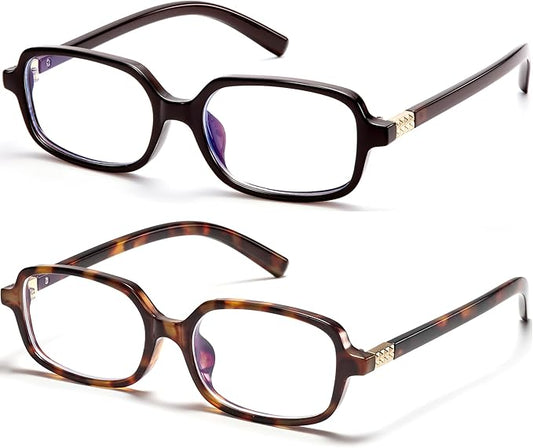 Retro Rectangle Blue Light Blocking Glasses for Women 90s Fake Eyeglasses Y2K Fashion Computer Glasses Tortoise Frame
