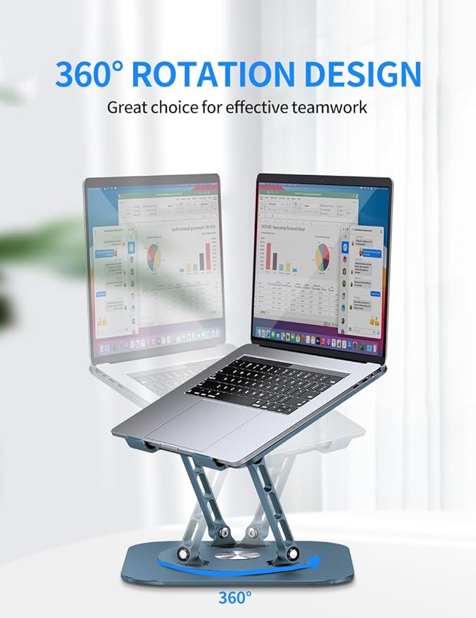 AOEVI Adjustable Laptop Stand with 360 Rotating Base, Computer Stand for Laptop Ergonimic Foldable Laptop Riser for Desk Compatible with MacBook Pro/Air Notebook up to 16 Inches, Navy