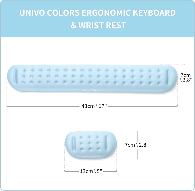 UnivoColors Light Blue Keyboard Wrist Support and Mouse Wrist Rest Set, Made of Memory Foam Soft Gel, Ergonomic Pad for Computer, Laptop, Mouse, Office, Gaming