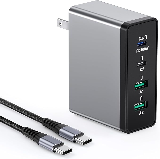 140W USB C Charger, GaN Laptop Charger PD3.0 PPS Wall Charger 4 Port mit 2M Cable Fast Charging Compatible with MacBook Pro/Air/Dell/iPhone/Galaxy/Laptop/Tablet/Mobile