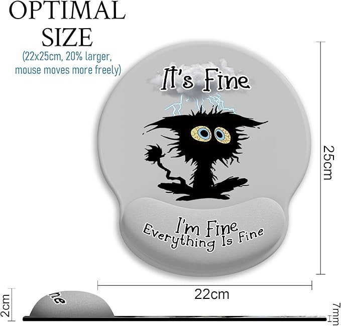 Ergonomic Mouse Pad with Wrist Support, Mouse Pad with Wrist Rest, Black Cat Gaming Mousepad with Non-Slip Pain Relief PU Base, Cute Mouse Pad for Desk Accessories Office Supplies Decor