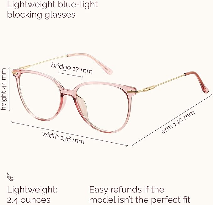 Gaoye Blue Light Blocking Glasses - Trending Round TR90 Frames, Metal Arms, UV400 Protection - Matching Soft Case
