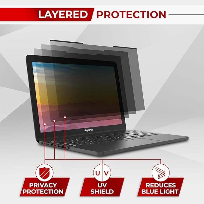 SightPro Magnetic Laptop Privacy Screen 13.3 Inch 16:10 - Patented Removable Laptop Privacy Filter Shield and Protector