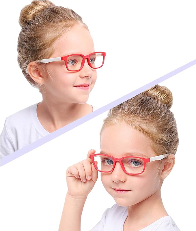 Kids Blue Light Blocking Glasses 2 Pack, Anti Eyestrain & UV Protection, Computer Gaming TV Phone Glasses for Boys Girls Age 3-9 (Clear+ Transparent Black)