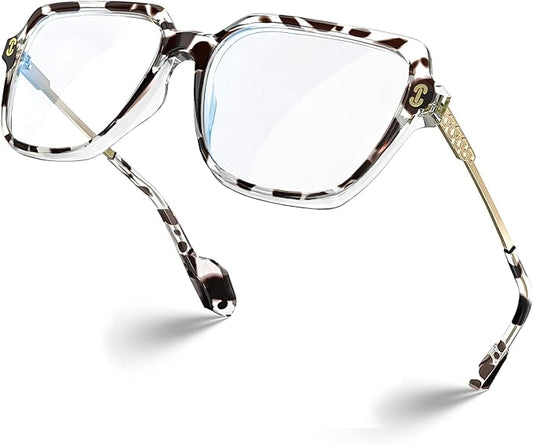 VISOONE Oversized Blue Light Blocking Glasses with Chic Square TR90 Frame and Metal Temple for Women Men REMY