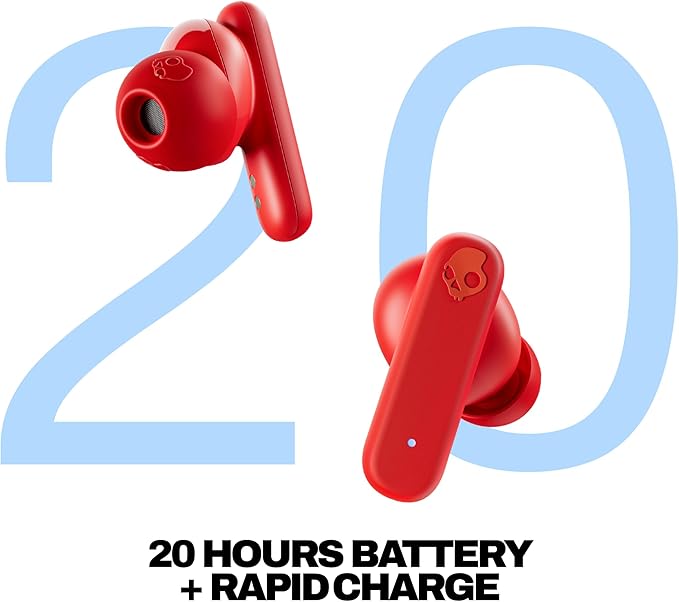 Skullcandy Smokin’ Buds Wireless Earbuds, Bluetooth Headphones, Noise Isolating Fit, Up to 20 Hours Battery, IPX4 Sweat and Water Resistant, Microphone for iPhone Android - Flame