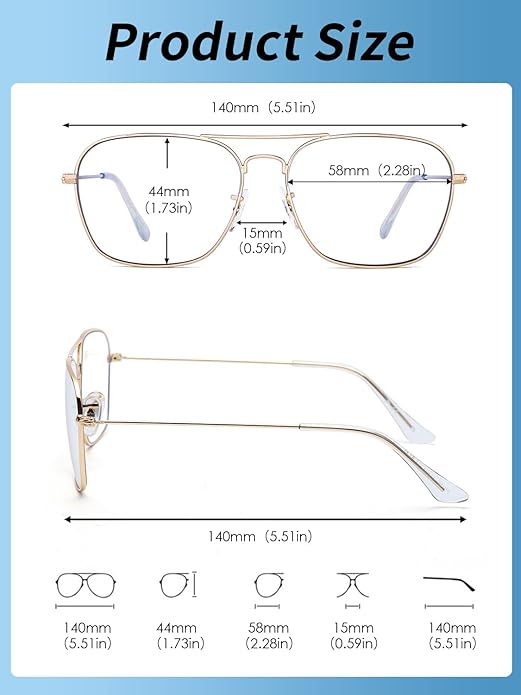 JM Aviator Blue Light Blocking Computer Glasses, Square Eye Protect Video Eyeglasses Anti Glare Men Women