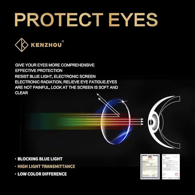 K KENZHOU Blue Light Glasses for Woman Men Bluelight Blocking Glasses for Computer Gaming Phones,Anti Eye Strain & UV Glare
