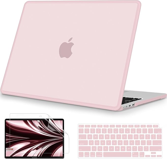 B BELK Compatible with MacBook Air 13 inch Case M5 2026 2025 2024 2023 2022 M4 M3 M2 A3449 A3240 A3113 A2681, [Anti-Cracking] Soft TPU Bumper+Keyboard Cover for MacBook Air 13.6 inch Case, Baby Pink