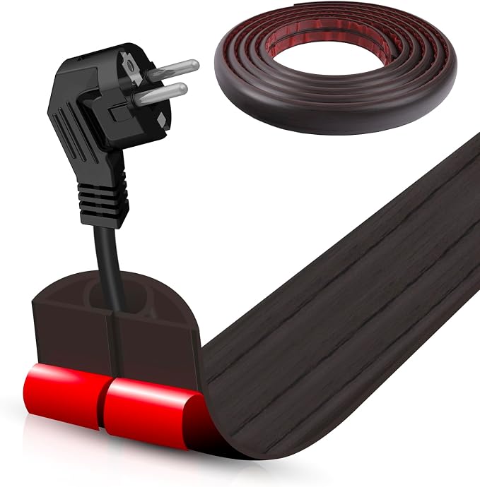 Floor Cord Cover Self Adhesive Cord Hider,10FT Cable Management, Extension Strip Protector for Wires, Prevent Cable Trips for Offices, Gyms, Exhibitions Cavity:0.39"(W) x 0.27"(H) Black Wood by DBHXXMB-HH