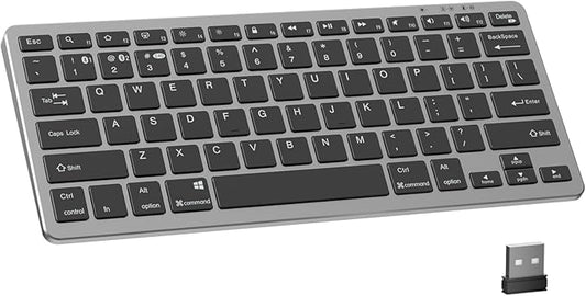 kenke Wireless Keyboard, 2.4GHz / Bluetooth 1.0/2.0 Wireless Keyboard, Low Profile & Lightweight, 78 Key, Fluid Precise Quiet Typing, Supports Bluetooth Connection, USB Rechargeable, Silvery Black