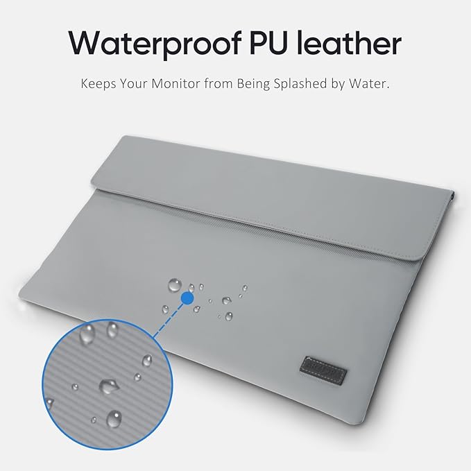 ARZOPA 16.1" Portable Monitor Sleeve Bag, PU Leather Case for Travel Monitor Laptop, Grey