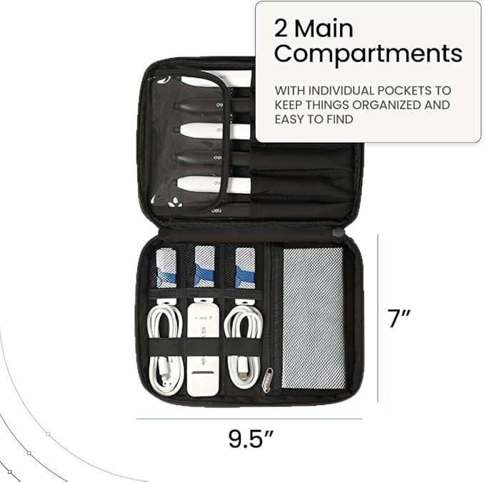 Keross Cable Organizer Bag for Travel with Removable Dividers – Electronics Organizer Case for Chargers, Cables, Power Banks & Accessories, Large Capacity Tech Pouch for Work, Desk & Travel
