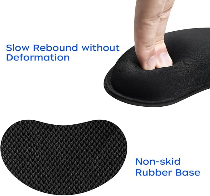 JIKIOU 2 Pack Mouse Wrist Rest, Memory Foam Mouse Wrist Rest Pad Support Cushion with Anti-Skid Rubber Base, Ergonomic Pain Relief Mouse Hand Rest for Gaming,Office, Computer,Laptop(Black)