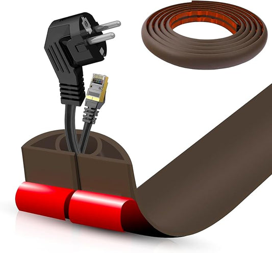 Floor Cord Cover Cable Cavity Self Adhesive Cord Hider Floor 10FT Floor Cable Management Power Cord Protector Floor Electric Cord Covers for Offices, Gym, Exhibitions (CoffeeBrown, 1.57" x 10') by DBHXXMB-HH