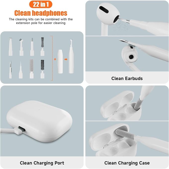 Laptop Cleaning Kit Keyboard Cleaner Brush, 22-in-1 Multi-Function Laptop Cleaner Tool for MacBook, Phone, Headphone, Earbuds, Camera Lens and Other Electronic Device, All-in-one with Upgrade - Image 4