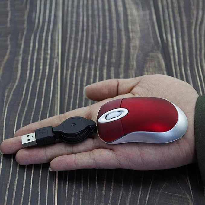 SHARE SUNSHINE Mini Small Travel Optical Mouse Portable USB Wired Mouse with Retractable USB Cord for PC Laptop Computer Desktop Office Business Home School Kids Girls Boys Women Men Gift(Red)