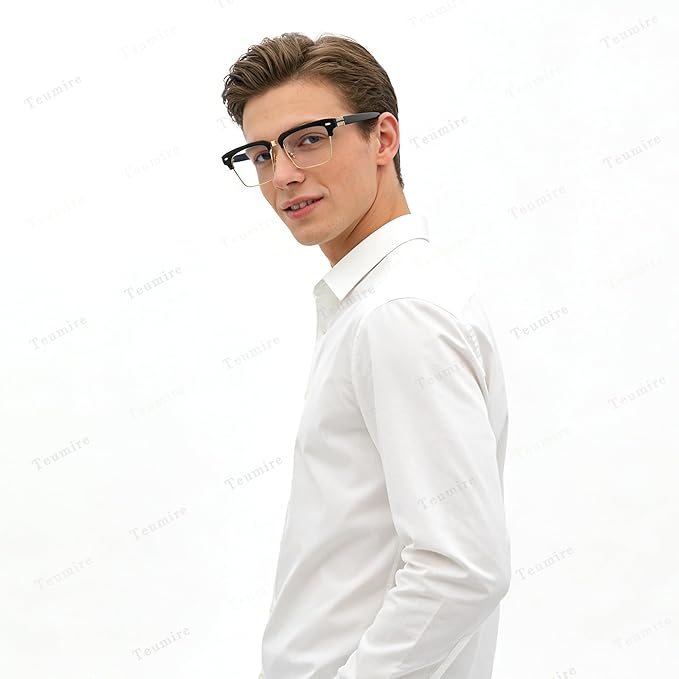 Semi Rimless Rectangle Blue Light Glasses Men Women Black Square Eyewear