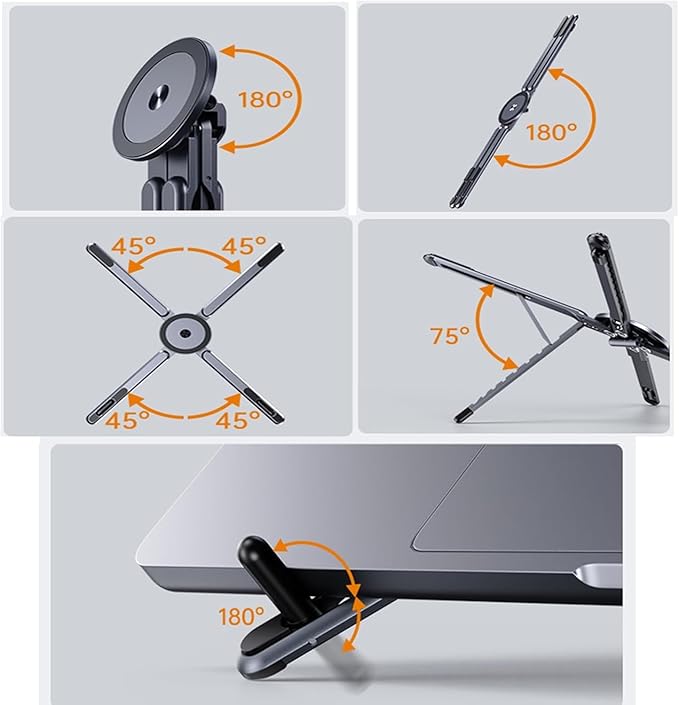 Laptop Stand for Desk, Adjustable Aluminum Alloy Magnetic Foldable Phone Stand, 8 Level Height Adjustable Laptop Stand, 3 in 1 Computer Riser for Phone, Tablet and Laptop