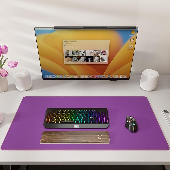 KTRIO Large Gaming Mouse Pad Desk Mat, Superior Micro-Weave Cloth, Non-Slip Rubber Base, Stitched Edges, Water-Resistant, for Gamer, Office & Home, 31.5 x 15.7 Inch，Violet Purple