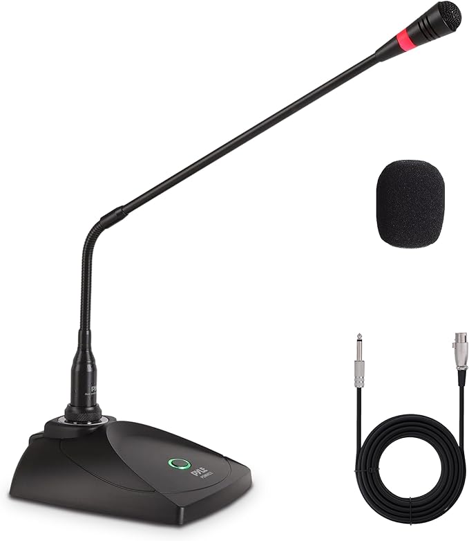 Desktop Gooseneck Wired Microphone System - Table Mounted Corded Voice Condenser Mic with Pop Filter - XLR to 1/4'' Sound Cord - for Karaoke, Conference, Studio Audio Recording - Pyle PDMIKC5 Black
