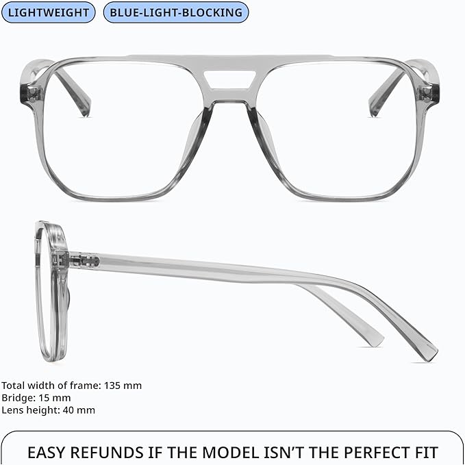 livho Retro Aviator Blue Light Blocking Glasses for Women Men with Soft Case, Trendy Rectangle Computer Eyeglasses