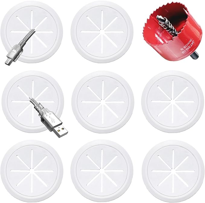 8 Pack TV Cord Hider for Wall Mounted TV, 2-3/8"(60mm Hole) Wire Hider in Wall Cable Management Kit, Includes 8 Pass Throughs and 1 Hole Saw Drill Attachment Easy to Install by BGHEOUYV
