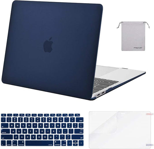 MOSISO Compatible with MacBook Air 13 inch Case M1 Chip 2021-2018 Release A2337 A2179 A1932, Plastic Hard Shell&Keyboard Cover&Screen Film&Storage Bag for MacBook Air 13.3 inch Case, Navy Blue