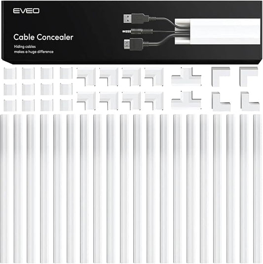 EVEO Cord Hider - 300” Cord Cover Wall Cable Hider, Cable Concealer, Wire Hiders for TV on Wall. Cable Management, Cord Hider Cable Raceway Wire Covers for Cords -18X (L17 W0.95 H0.5) - Medium - White by EVEO