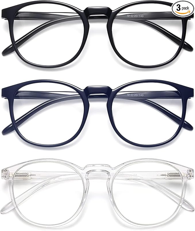 IBOANN Chic & Comfy Blue Light Glasses for Women - 3-Pack Round Frames, Screen-Ready Style with UV Protection Coating