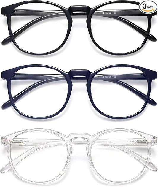 IBOANN Chic & Comfy Blue Light Glasses for Women - 3-Pack Round Frames, Screen-Ready Style with UV Protection Coating