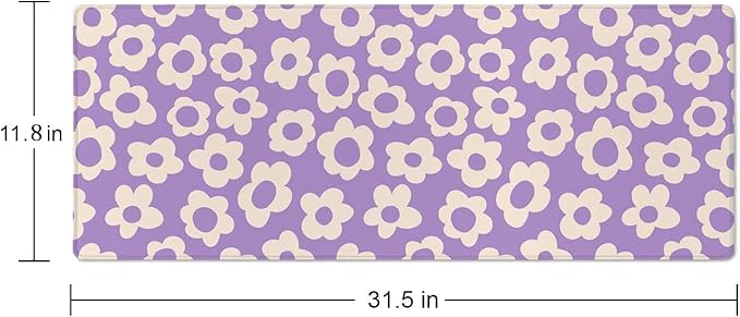 Vintage Groovy Purple Flowers Desk Mat, Extended Big Mouse Mat for Home and Office, Large Gaming Mousepad Laptop Keyboard Mat with Non-Slip Rubber Base, Stitched Edges (31.50"x11.8"x0.12")