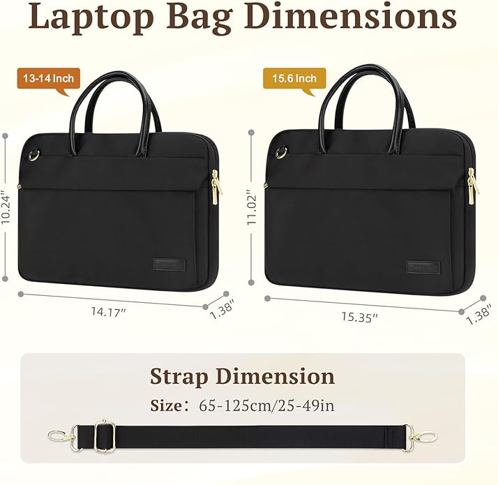 RAINYEAR 14 15.6 Inch Laptop Bag for Women, Protective Waterproof Elegant Computer PC Shoulder Bag Carrying Case with Handle