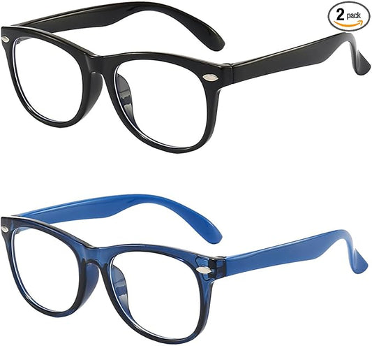 FANNYGO 2 Pack kids Blue Light Blocking Glasses For Girls And Boys Computer Blue Light Blocking Glasses For Age 3-11 (Black + Dark blue)