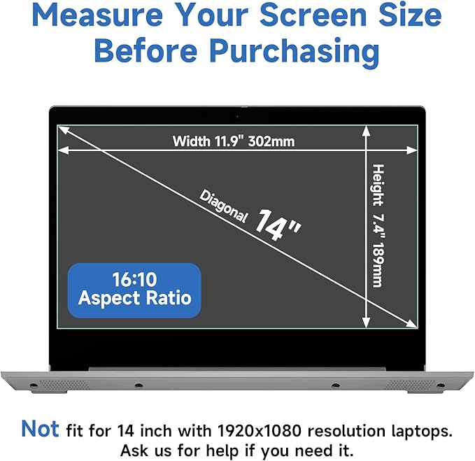 2 Pcs 14 Inch (1920x1200P) Laptop Blue Light Screen Protector, Reduce Eye Strain Anti Glare Blue Light Blocking Screen Protector for 14’’ with 16:10 Resolution HP/Dell/Acer/Asus/Samsung/Lenovo