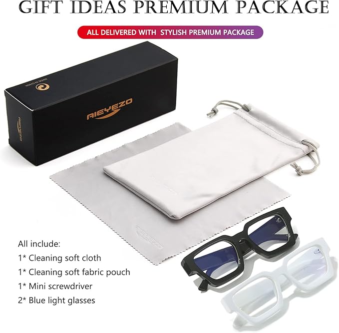 AIEYEZO Square Thick Frame Glasses for Women Men Fashion Blue Light Glasses Trendy Chic Computer Eyeglasses