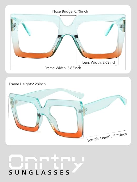 Onrtry Oversized Square Blue Light Glasses for Women Men Thick Frame Big Computer Eyewear Non-Prescription Eyeglasses