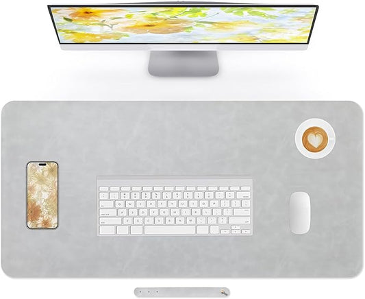 Desk Pad Soft PU Leather Large Mouse Pad Laptop Computer Desk Mat Table Blotter Flat Smooth Waterproof Non-Slip Desktop Protector Writing Pad for Office and Home (Light Grey, 90x43cm)