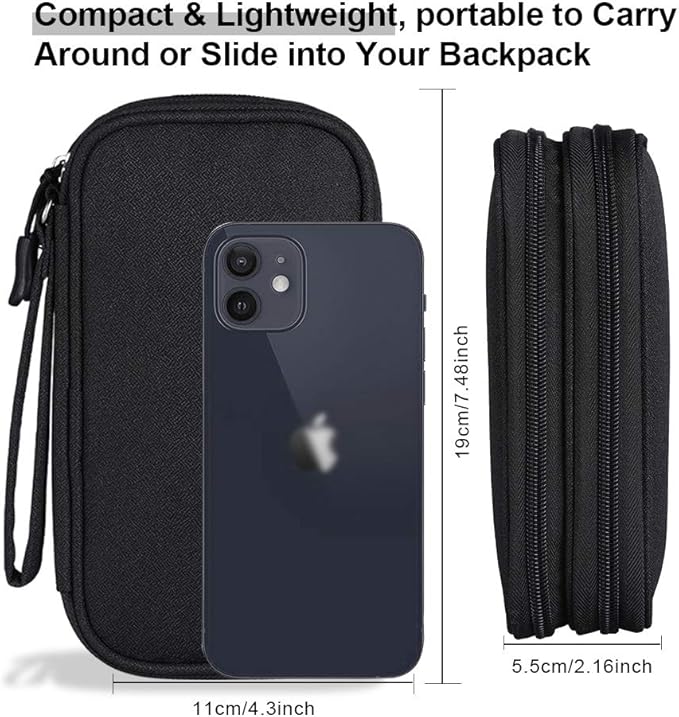 DDgro Electronics Travel Organizer, Tech Accessories Pouch Bag for Cables/Charger & Cords (Small, Black)