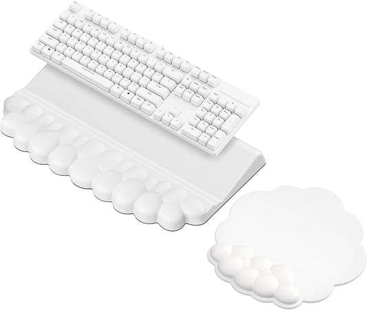 Laborio Cloud Wrist Rest for Keyboard and Mouse for Desktop, PU Leather Cloud Computer Keyboard Stand with Mouse Pad, Key Board Wrist Support Riser, Angle Adjustable Arm Rest(White)
