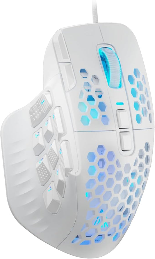 SOLAKAKA SM809 Gaming Mouse for MMO,24000 DPI,16 Programmable,RGB PC Gaming Mice,White