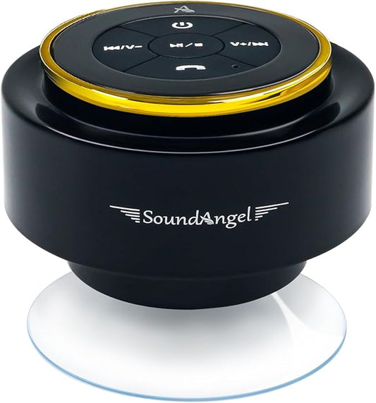 XLeader SoundAngel Mate, Pro Shower Speaker, Certified IPX7 Waterproof Bluetooth Speaker, with Suction cup and Hook clip, Built-in Mic, Crystal Sound&Rich Bass, up to 12H Playtime, Ideal Gifts, Gold C