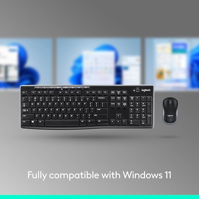 Logitech MK270 Wireless Keyboard and Mouse Combo for Windows, 2.4 GHz Wireless, Compact Mouse, 8 Multimedia and Shortcut Keys, 2-Year Battery Life, for PC, Laptop - Black
