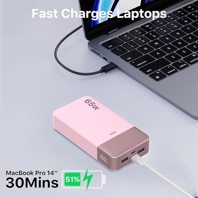 Portable Charger 65W Power Bank 20000mAh Compact USB C Laptop Power Bank Fast Charging Battery Pack for Laptop MacBook Dell XPS iPad Tablet Steam Deck iPhone 17/16/15/14 Series Samsung and More