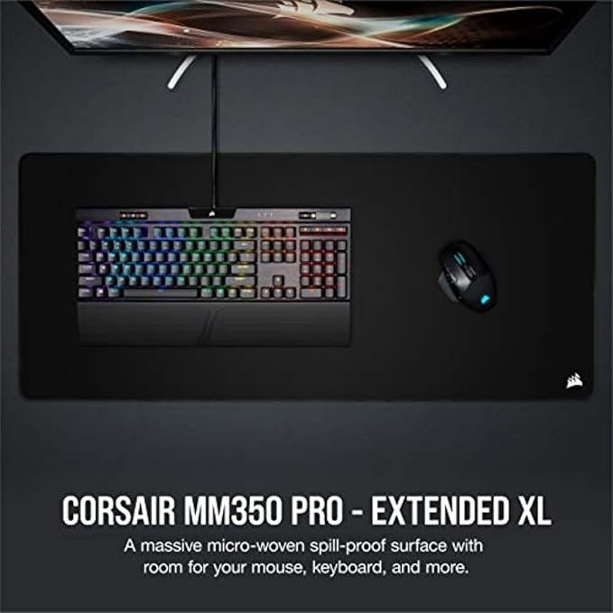 Corsair MM350 PRO Extended XL Premium Spill-Proof Cloth Gaming Mouse Pad – 36.6” Width x 15.7” Height Surface – Black