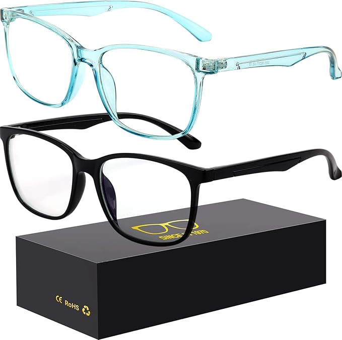 Oilway Blue-Light Blocking Glasses Computer Reading/Gaming/TV/Phones Glasses Fashion Anti Eyestrain Glasses for Women Men（A6 Black + Blue）